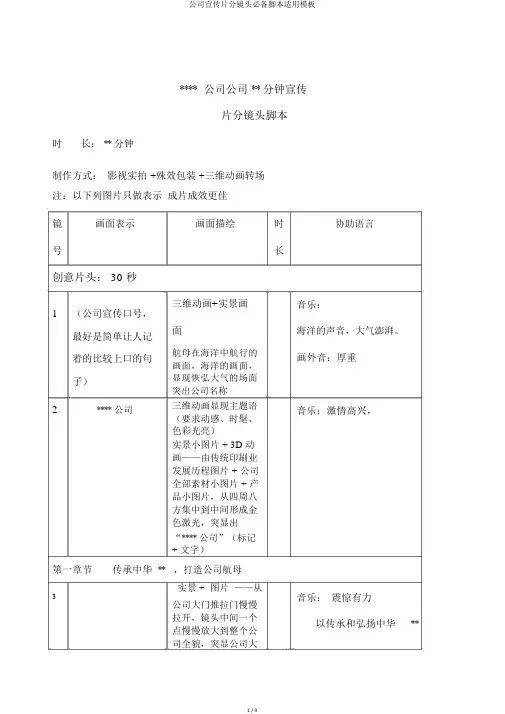 公司宣传片分镜头必备脚本实用模板