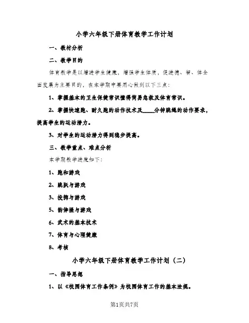 2024年小学六年级下册体育教学工作计划（4篇）