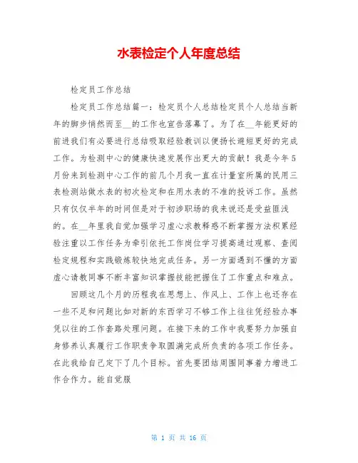 水表检定个人年度总结