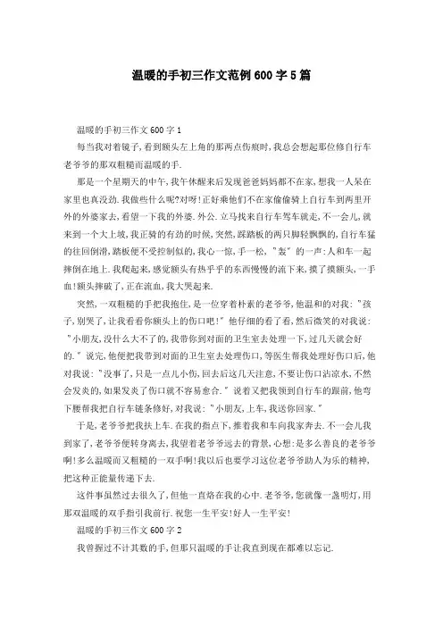 温暖的手初三作文范例600字5篇