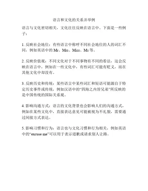 语言和文化的关系并举例