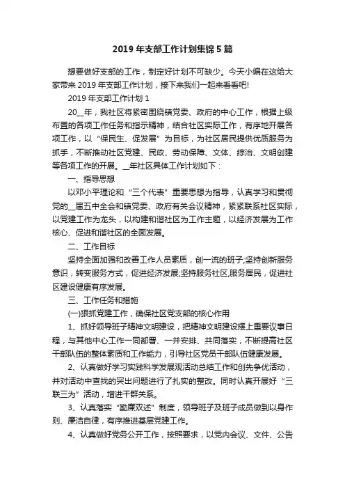 2019年支部工作计划集锦5篇