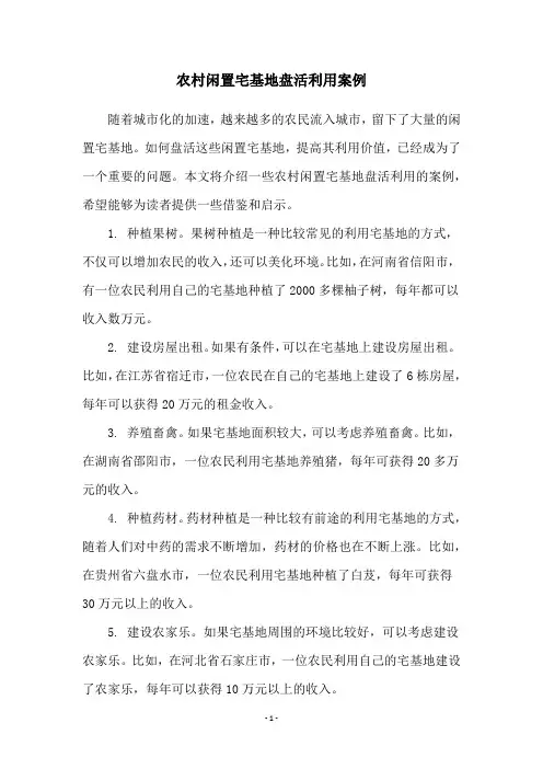 农村闲置宅基地盘活利用案例