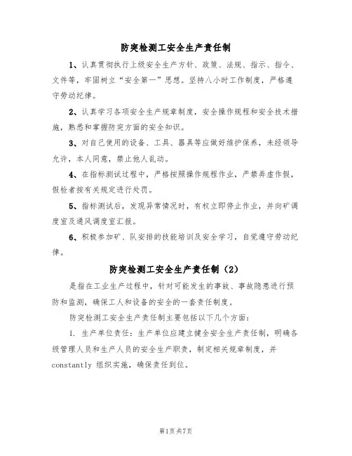 防突检测工安全生产责任制(5篇)
