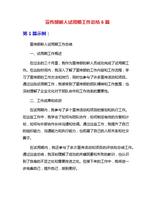 宣传部新人试用期工作总结6篇