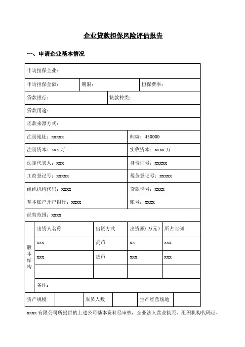 企业贷款担保风险评估报告样本