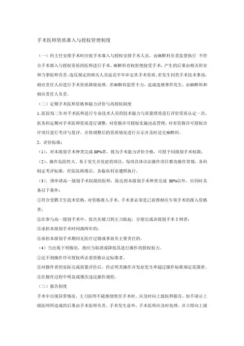 手术医师资质准入与授权管理制度