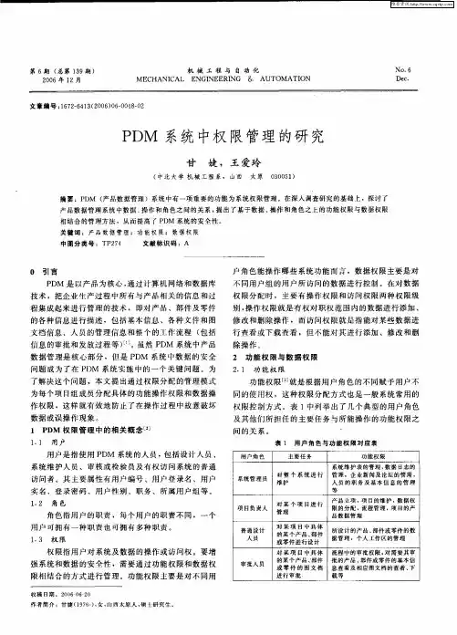 PDM系统中权限管理的研究