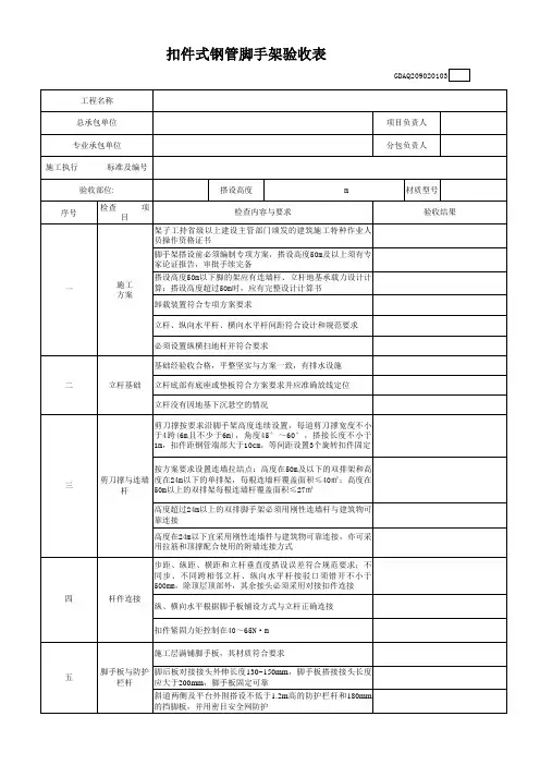 扣件式钢管脚手架验收表标准