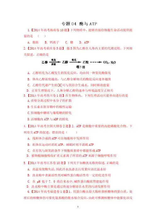 2014年高考酶与ATP试题