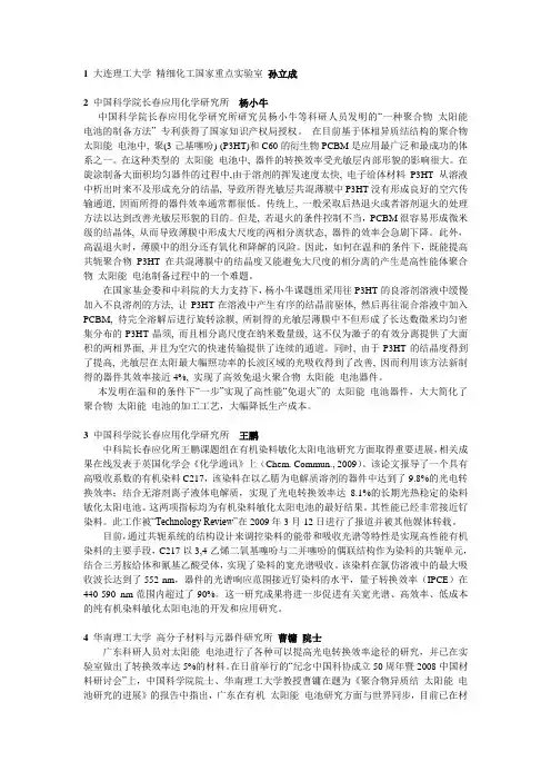 国内太阳能电池领域部分专家