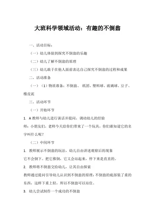 大班科学领域活动：有趣的不倒翁