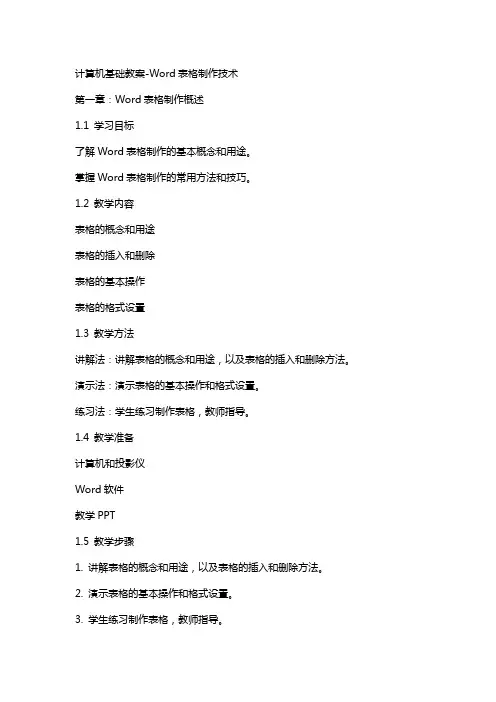 计算机基础教案Word表格制作技术