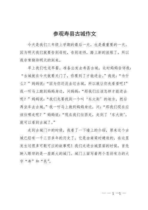参观寿县古城作文