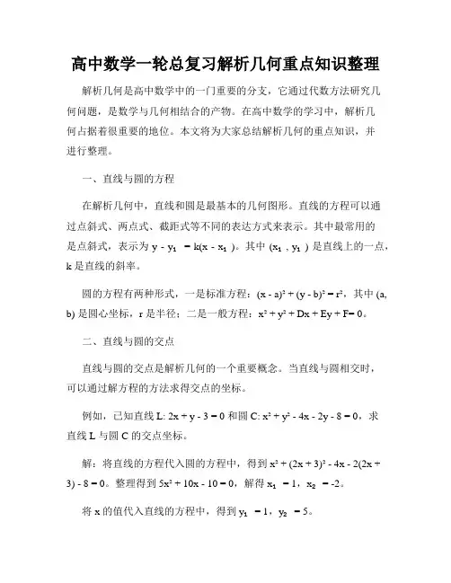 高中数学一轮总复习解析几何重点知识整理