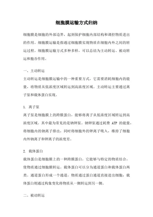 细胞膜运输方式归纳