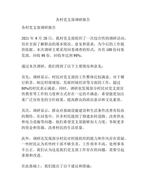 各村党支部调研报告