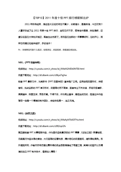 【TOP10】2011年度十佳PPT排行榜