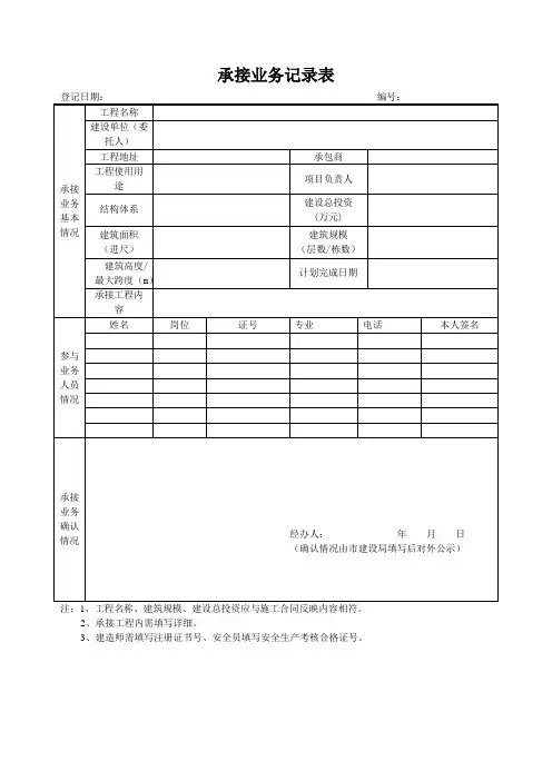 承接业务登记表