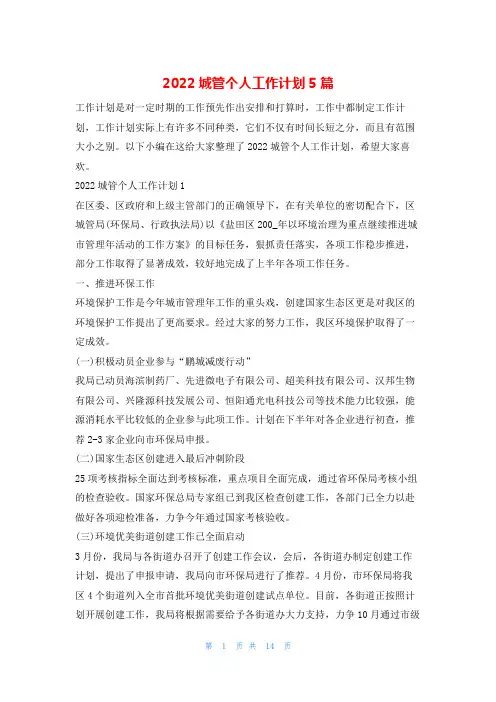 2022城管个人工作计划5篇的