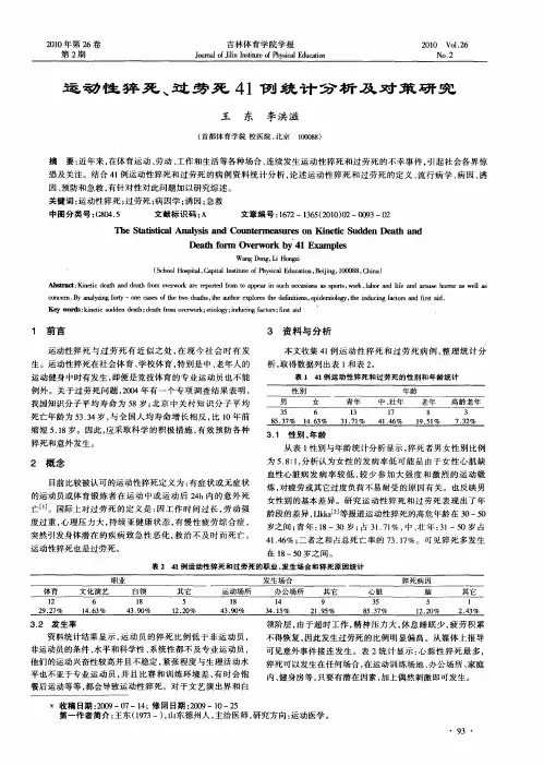 运动性猝死、过劳死41例统计分析及对策研究