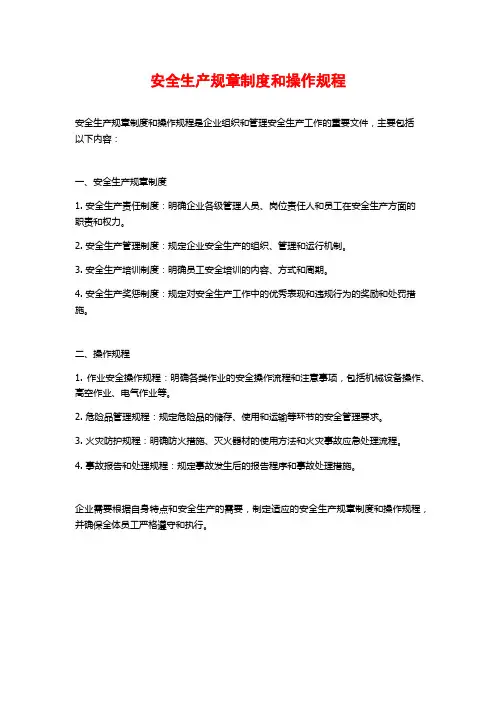 安全生产规章制度和操作规程