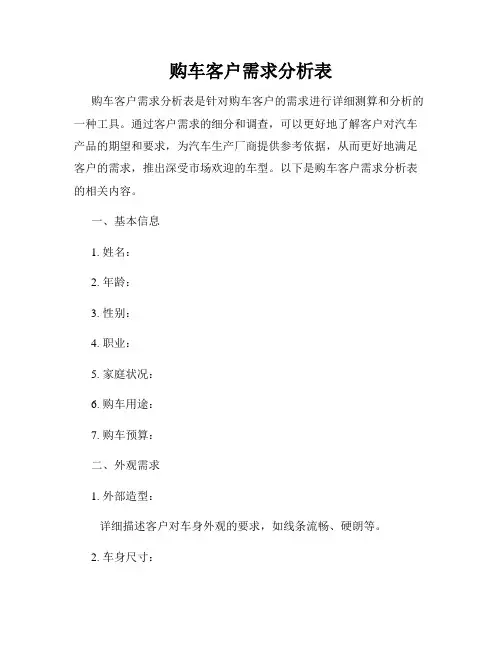 购车客户需求分析表