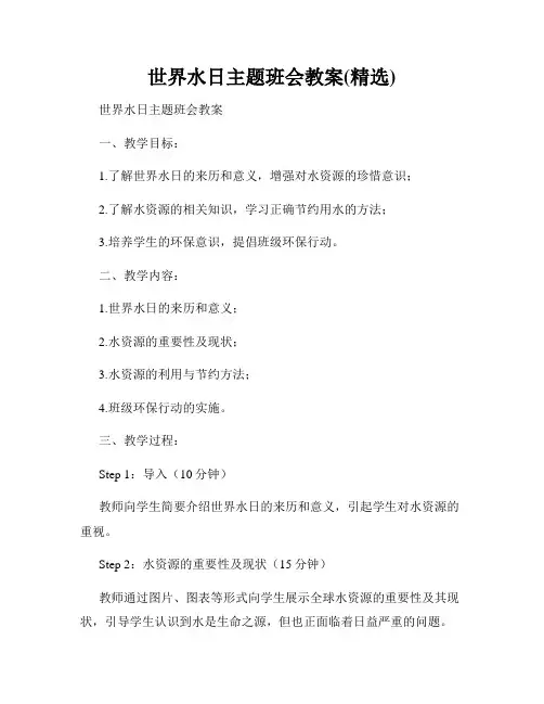 世界水日主题班会教案(精选)