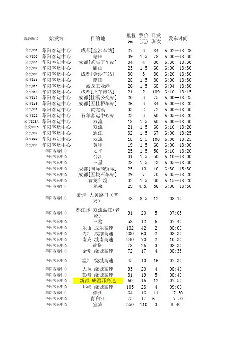 华阳客运中心(公交)班车时刻表