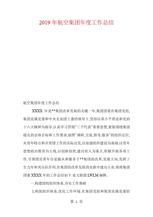 2019年航空集团年度工作总结16页