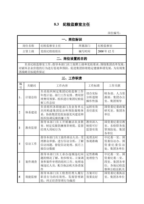 纪检监察室_岗位说明书