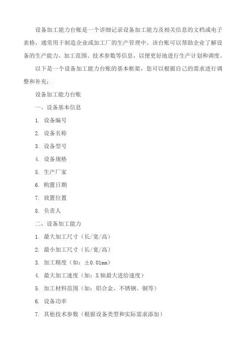 设备加工能力台账