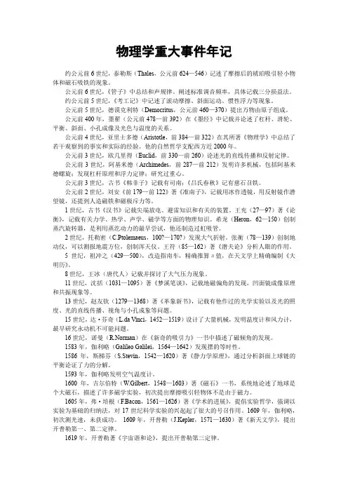 物理学重大事件年记