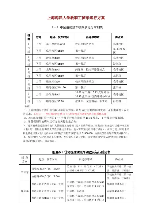 上海海洋大学教职工班车运行方案-上海海洋大学后勤服务中心