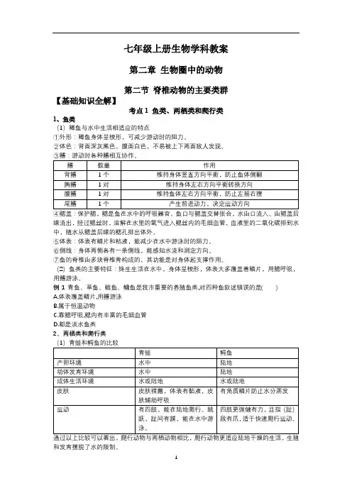 【七上济南版生物】 第二单元第二章第二节脊椎动物的主要类群