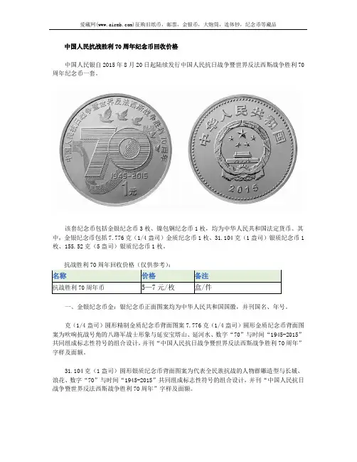 中国人民抗战胜利70周年纪念币回收价格