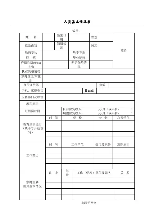 人员基本情况表