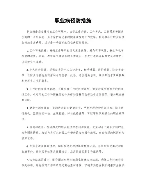 职业病预防措施