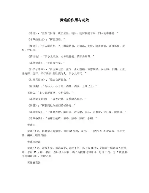 黄连的作用与功效