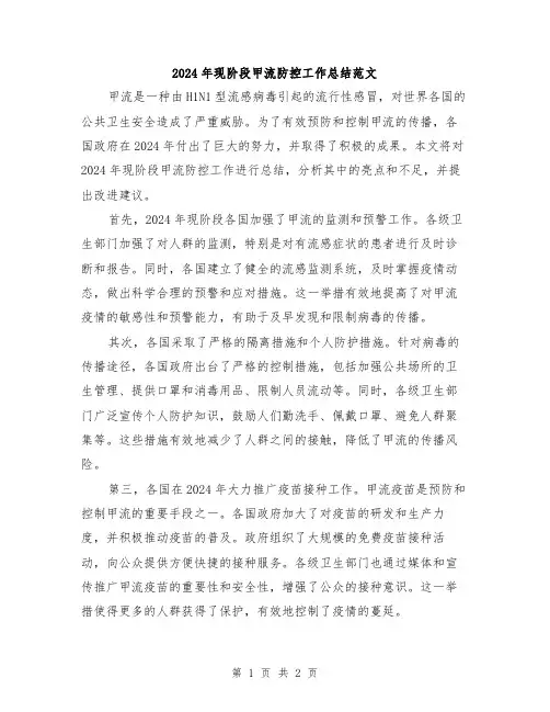 2024年现阶段甲流防控工作总结范文