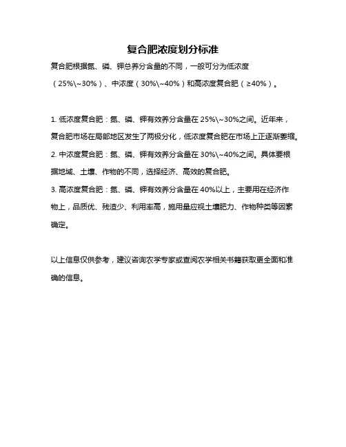 复合肥浓度划分标准