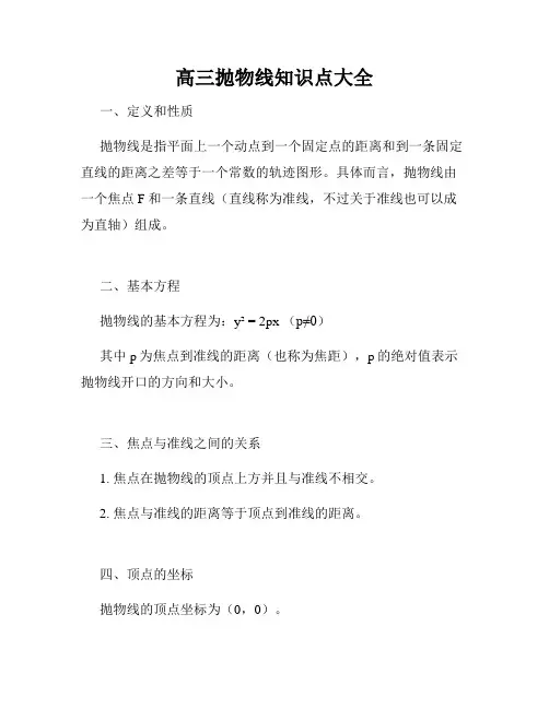 高三抛物线知识点大全