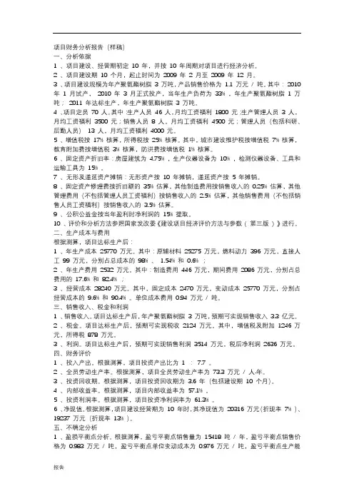 项目财务分析报告(样稿).doc