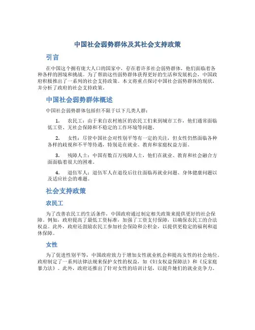 中国社会弱势群体及其社会支持政策