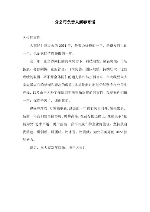 分公司负责人新春寄语