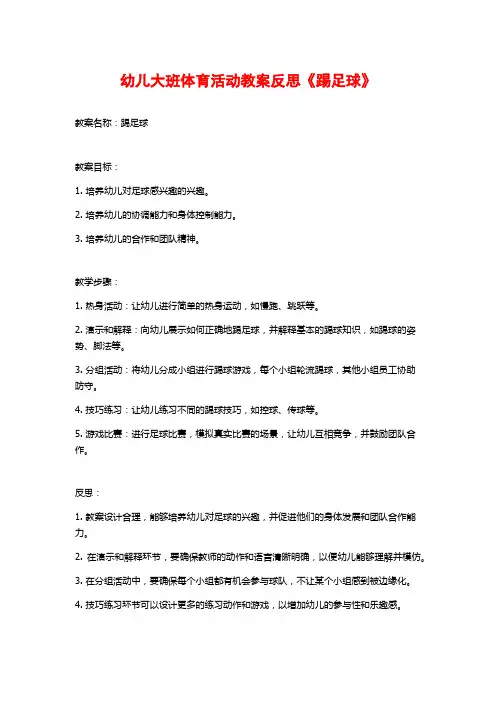 幼儿大班体育活动教案反思《踢足球》 (2)