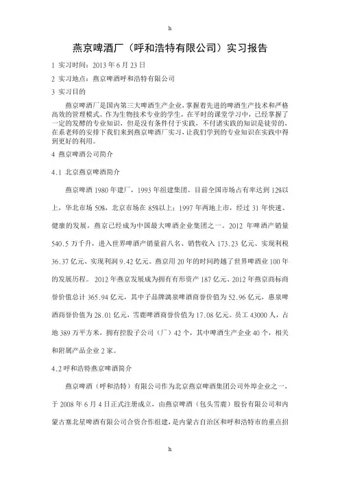 燕京啤酒实习报告