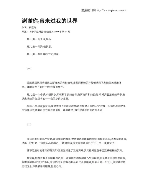 谢谢你,曾来过我的世界