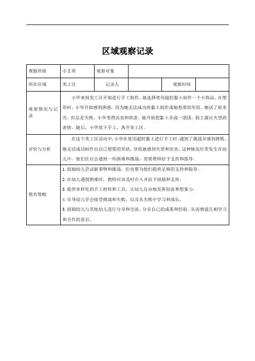 小班区域观察记录(美工区)