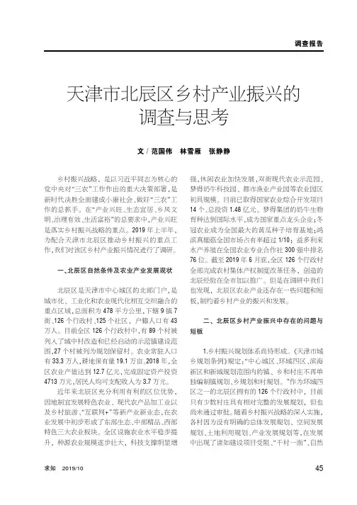 天津市北辰区乡村产业振兴的调查与思考